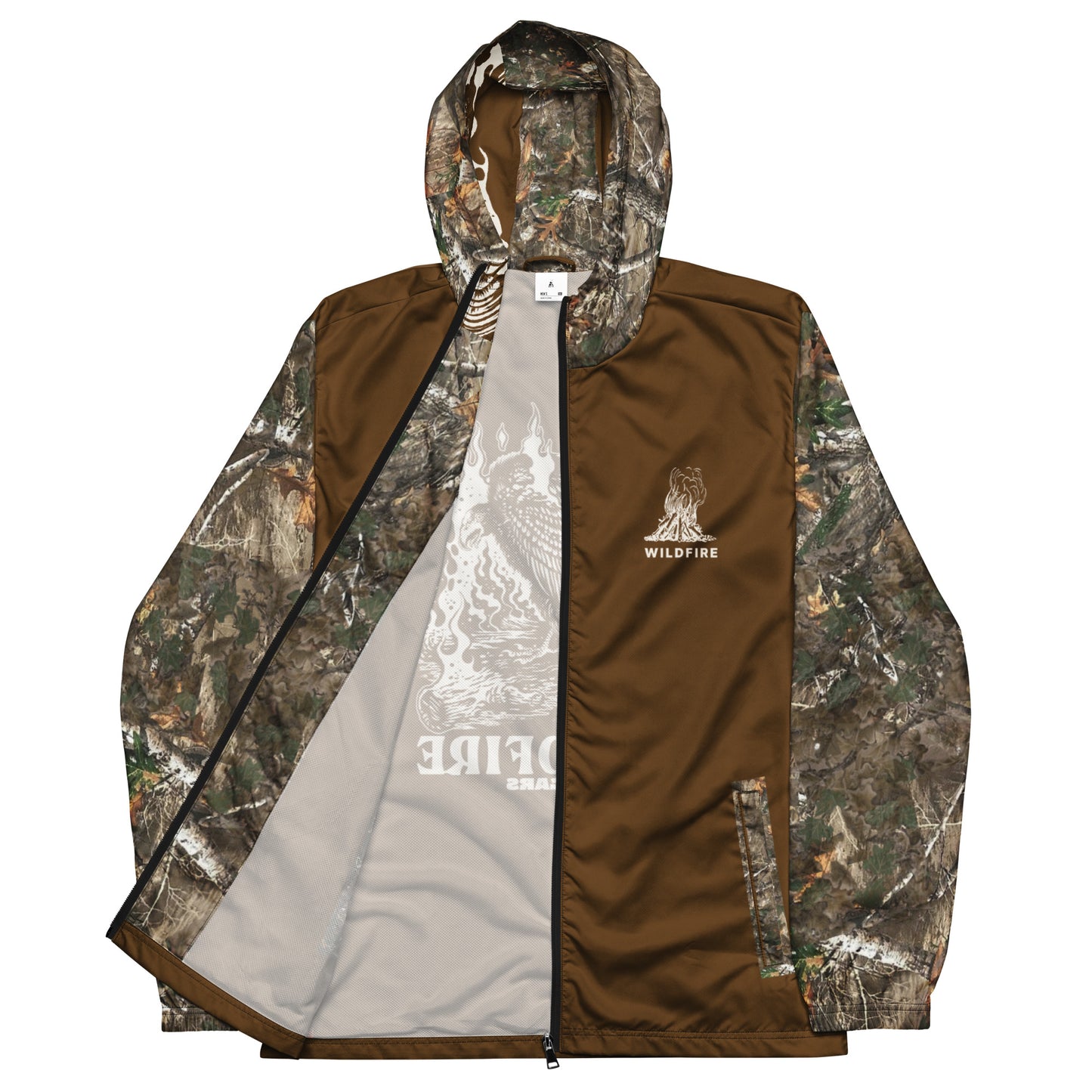 Wildfire Cigars Camouflage and brown vulture windbreaker zoomed facing the front