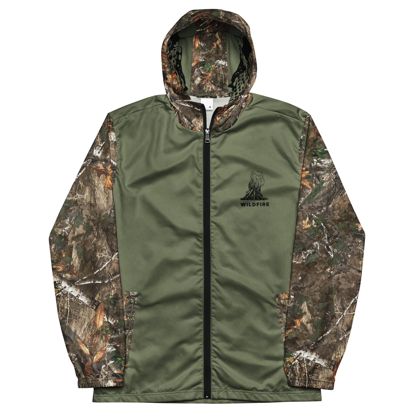 Wildfire Cigars Camouflage and green vulture windbreaker facing the front