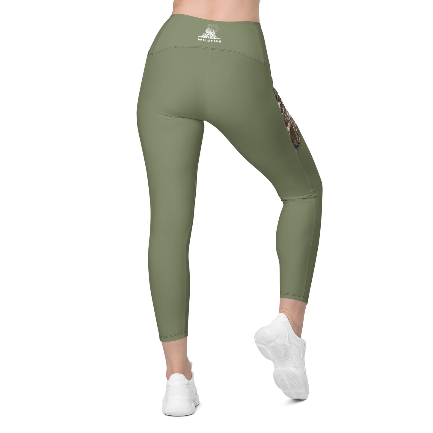 Wildfire Cigars green and camouflage activewear leggings facing the back