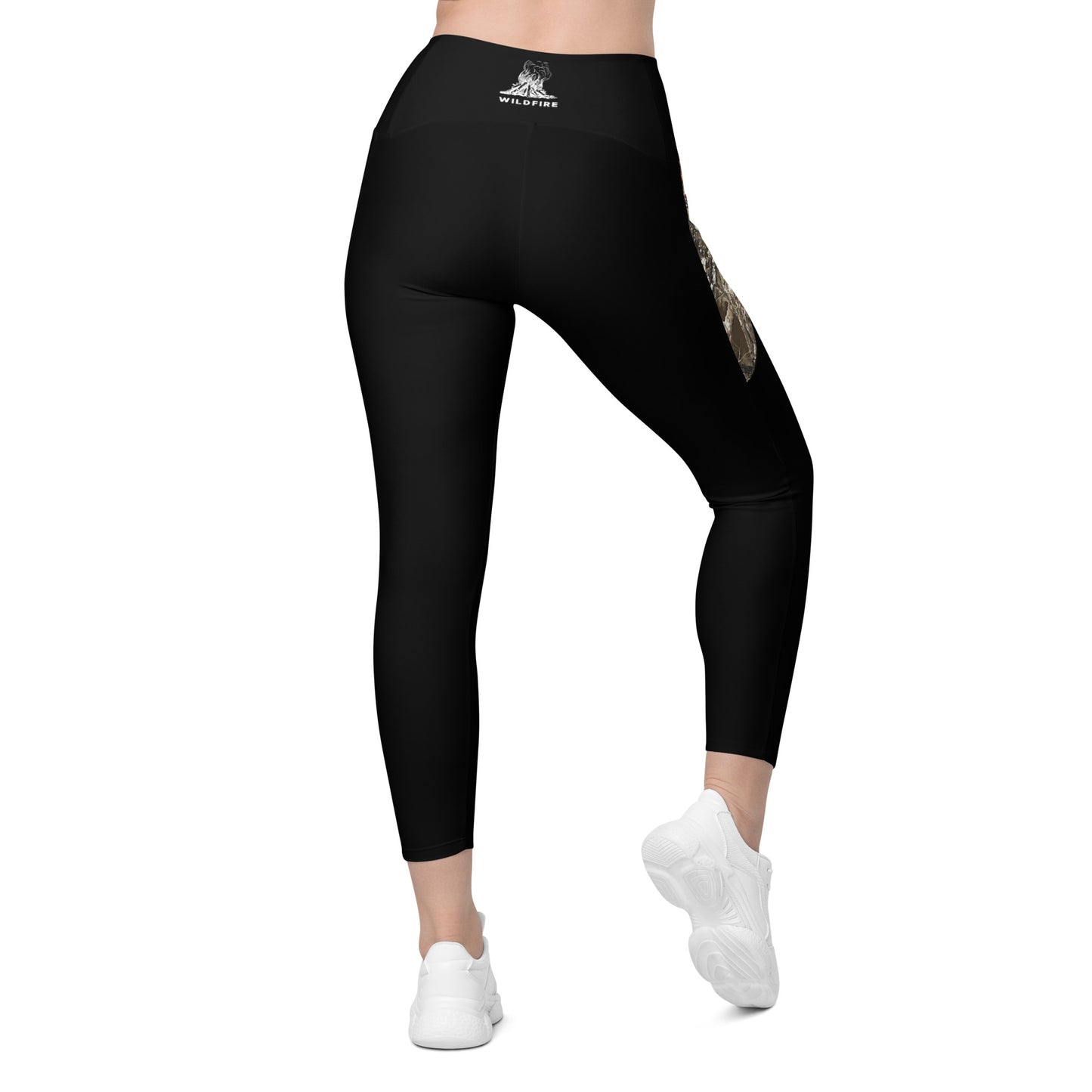 Wildfire Cigars black and camouflage activewear leggings facing the back