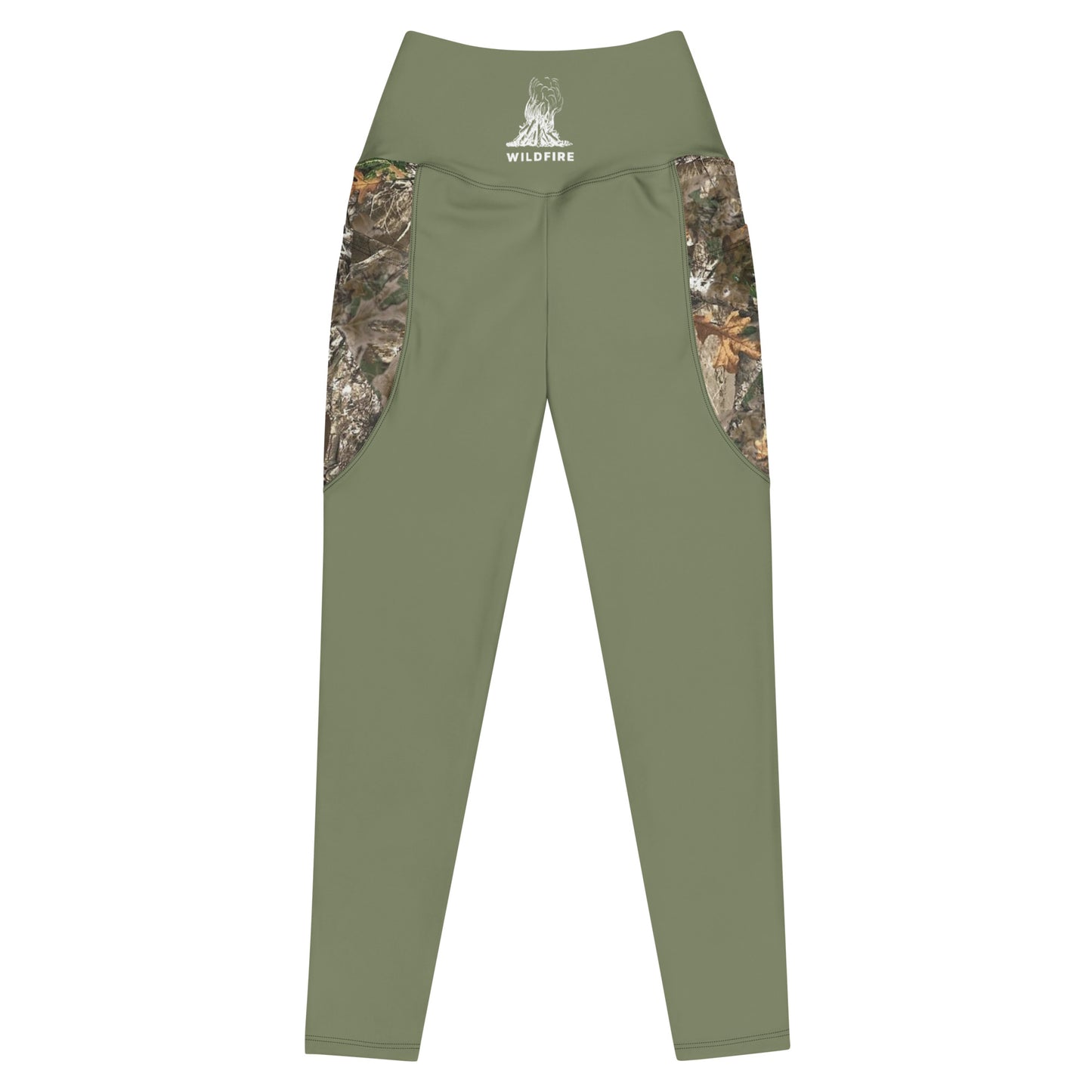 Wildfire Cigars green and camouflage activewear leggings facing the front