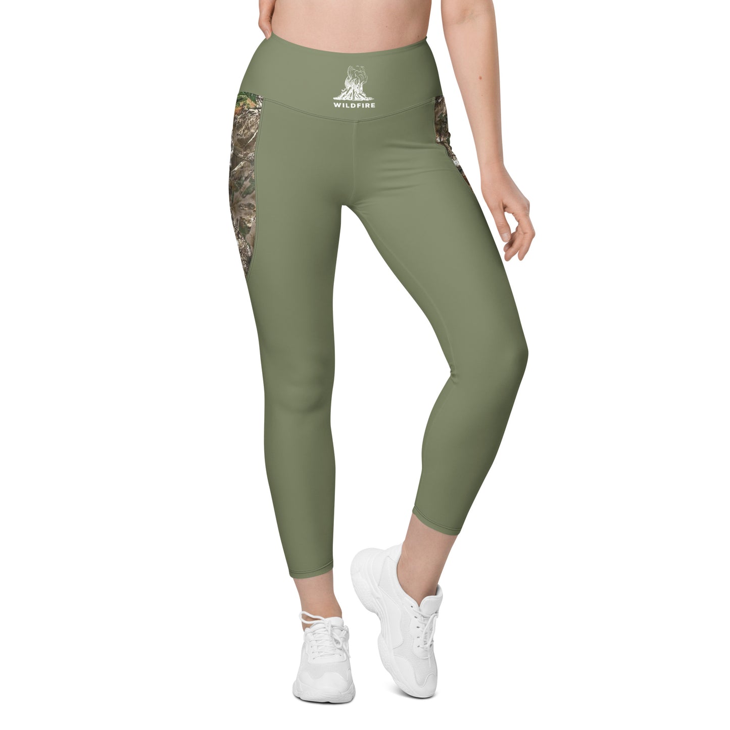 Wildfire Cigars green and camouflage activewear leggings facing the front