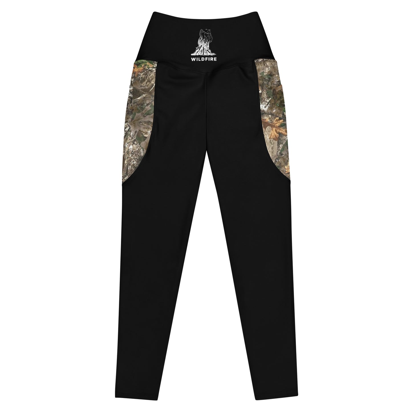 Wildfire Cigars black and camouflage activewear leggings facing the front