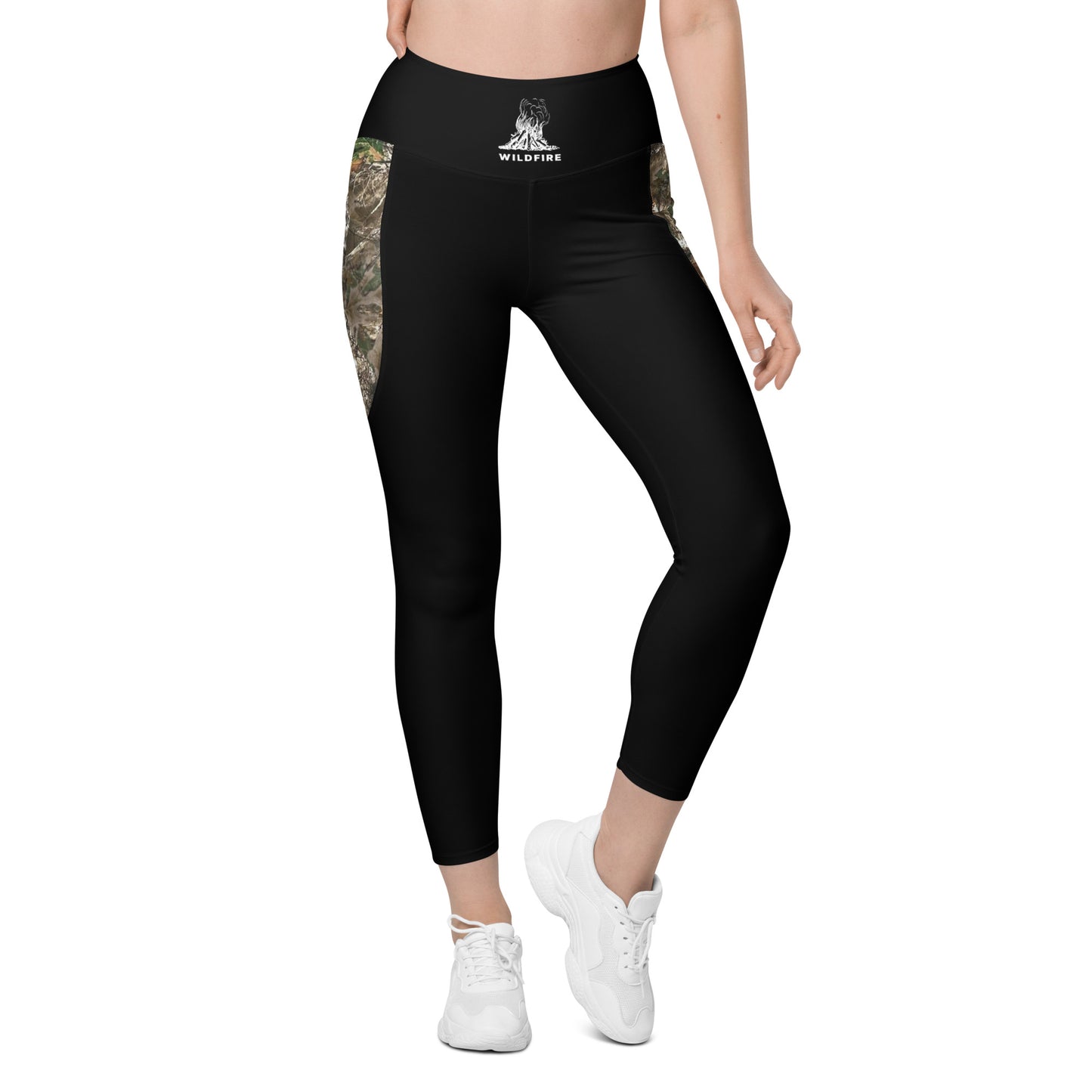 Wildfire Cigars black and camouflage activewear leggings facing the front
