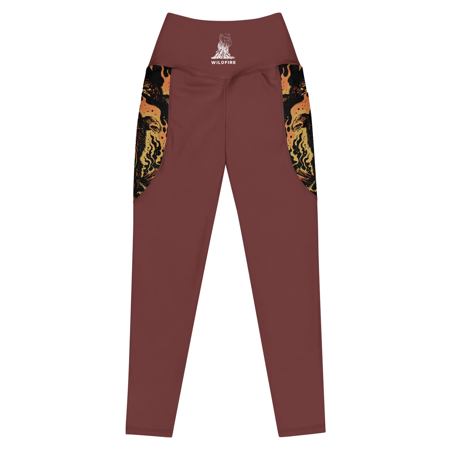 Wildfire Cigars Vulture recycled activewear leggings in maroon facing the front