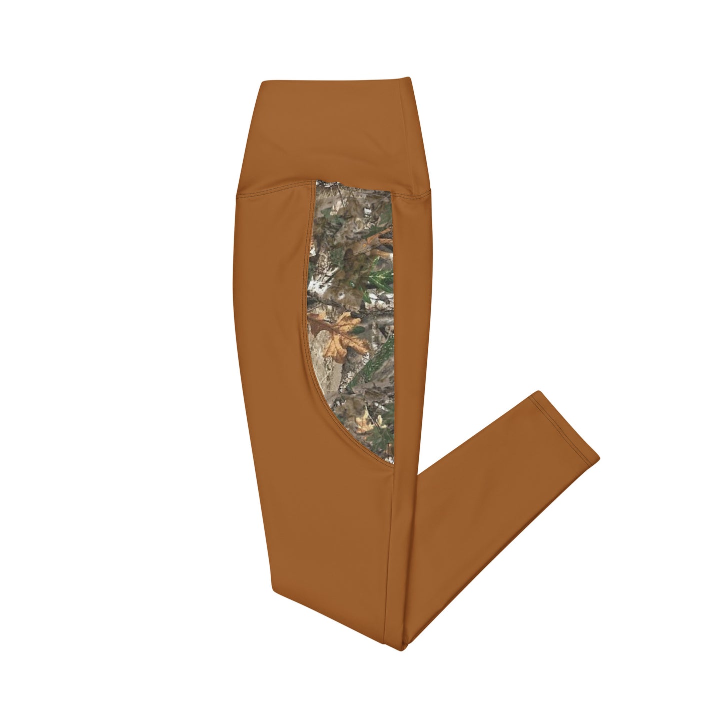 Wildfire Cigars Camel and Camouflage activewear leggings left side pocket view