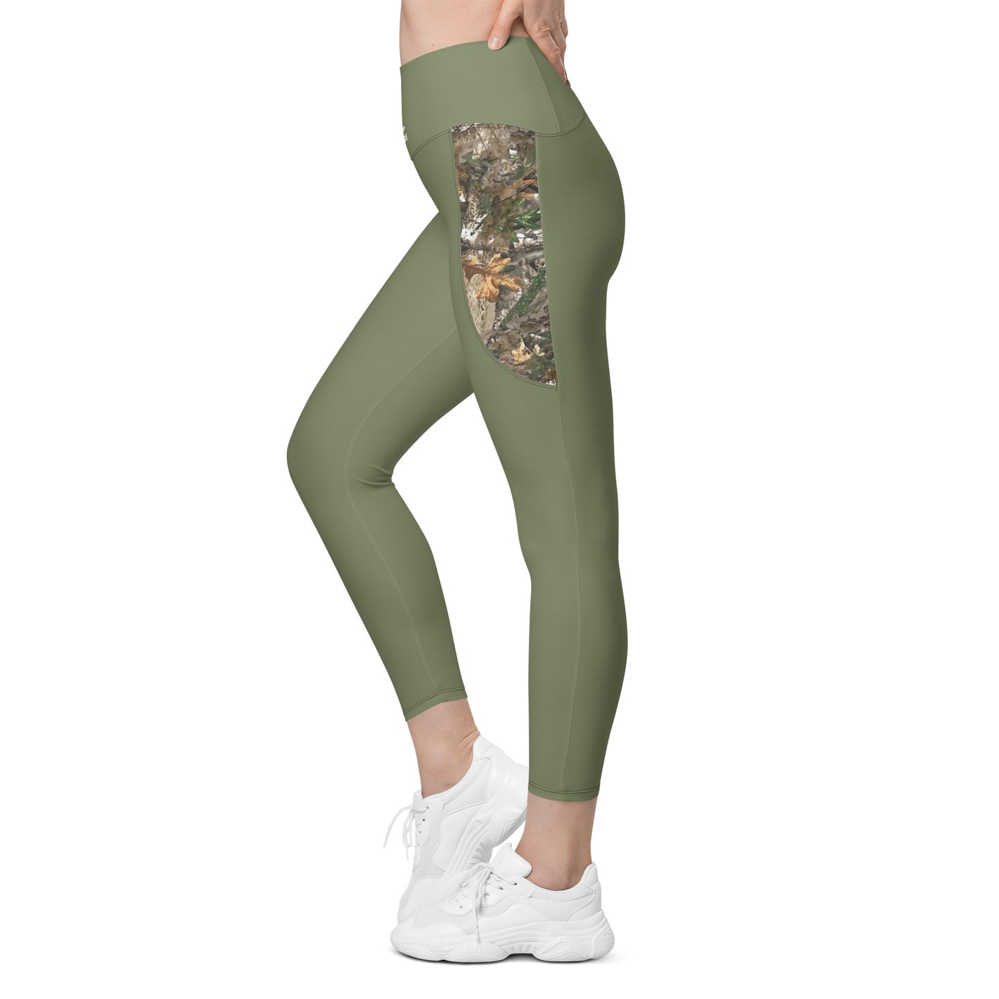 Wildfire Cigars green and camouflage activewear leggings facing the left