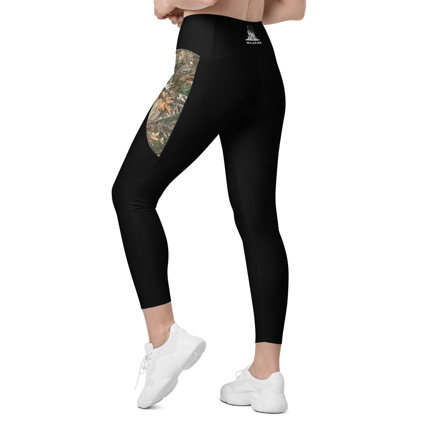 Wildfire Cigars black and camouflage activewear leggings facing the back left