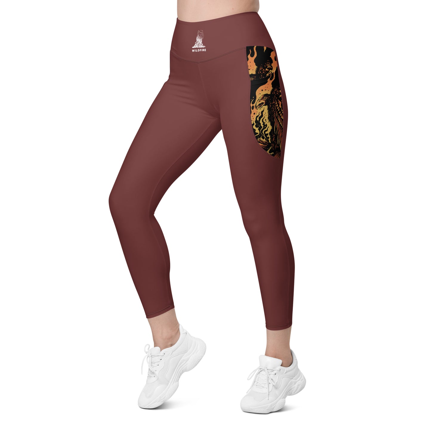 Wildfire Cigars Vulture recycled activewear leggings in maroon facing the left front