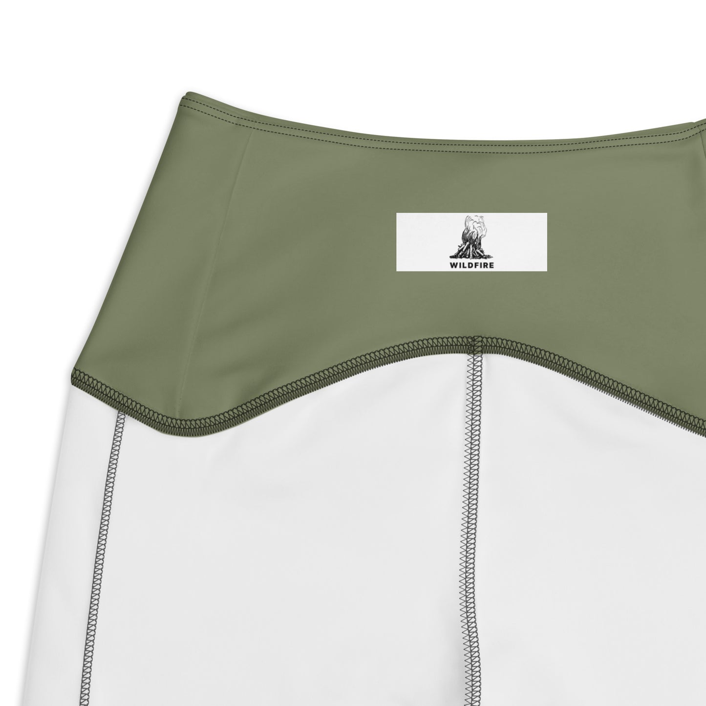 Wildfire Cigars green and camouflage activewear leggings zoomed in on inside label details