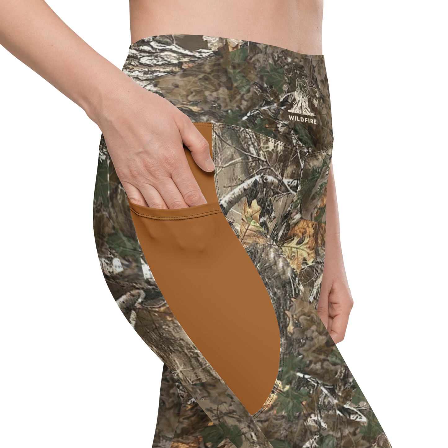 Wildfire Cigars Camouflage Camel and activewear leggings right side pocket view