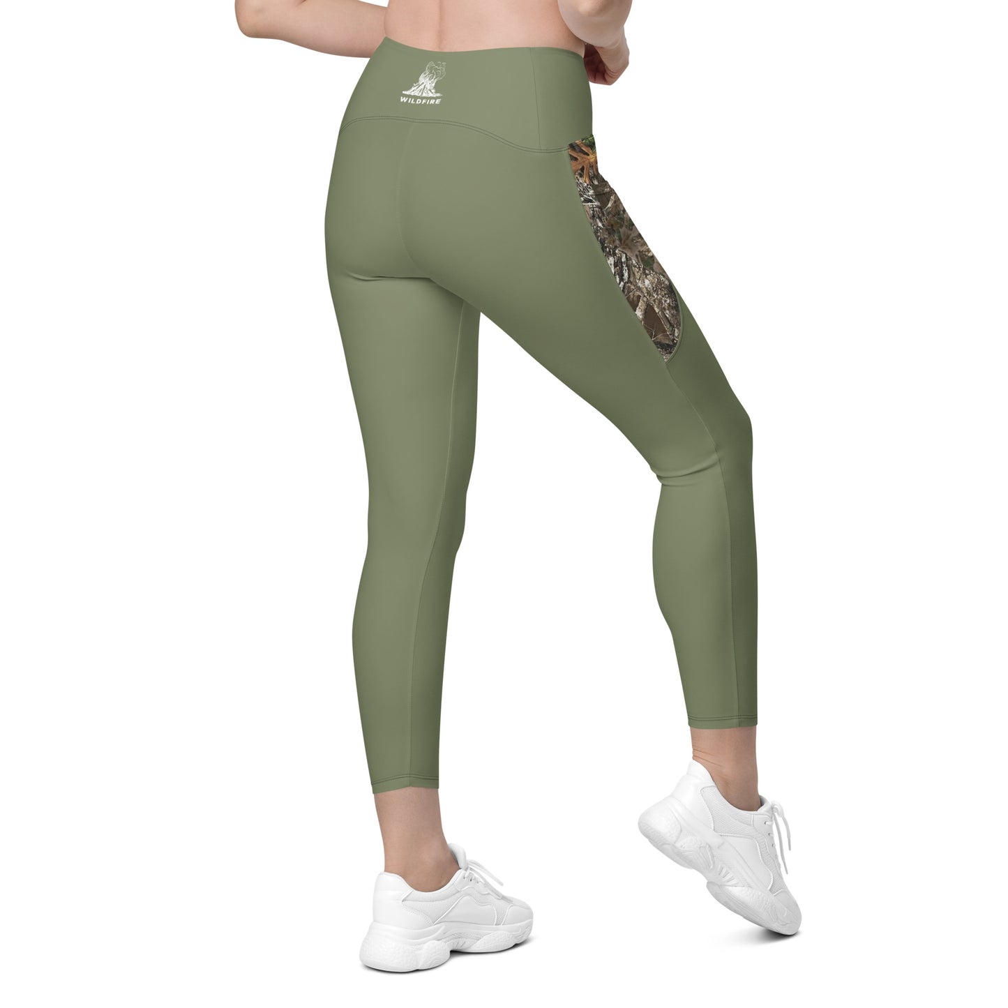 Wildfire Cigars green and camouflage activewear leggings facing the back right