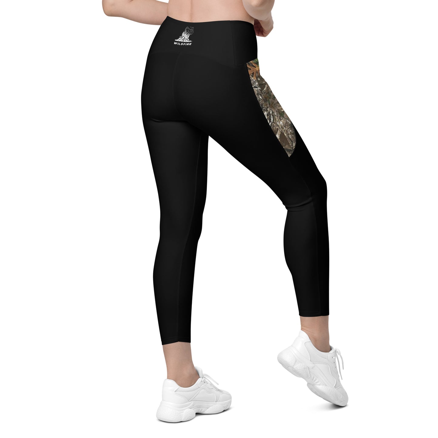 Wildfire Cigars black and camouflage activewear leggings facing the back right
