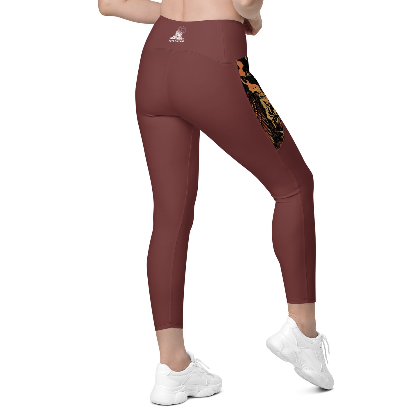 Wildfire Cigars Vulture recycled activewear leggings in maroon facing the back
