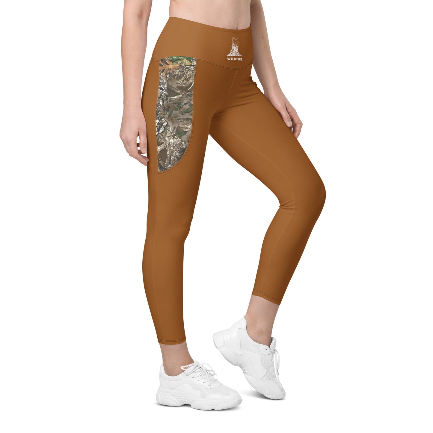 Wildfire Cigars Camel and Camouflage activewear leggings right side front view