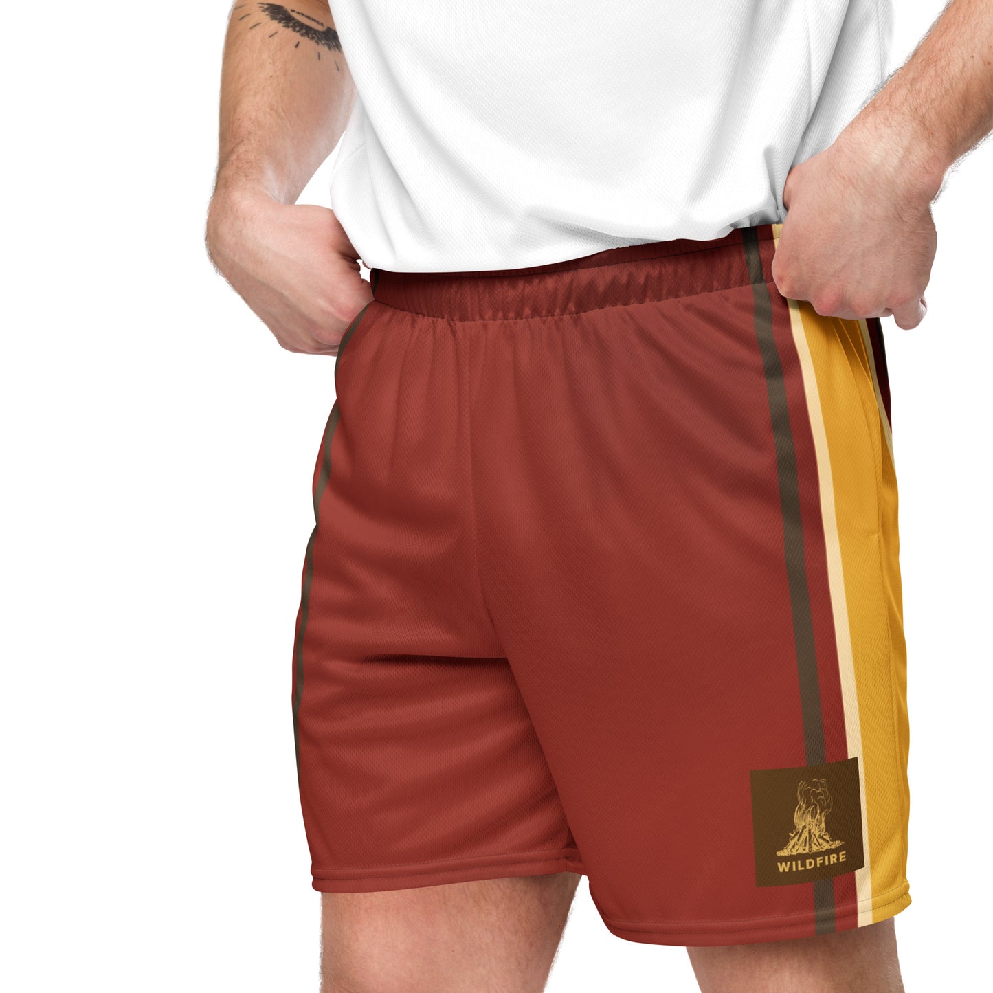 Wildfire Cigars mesh shorts in red gold brown and white