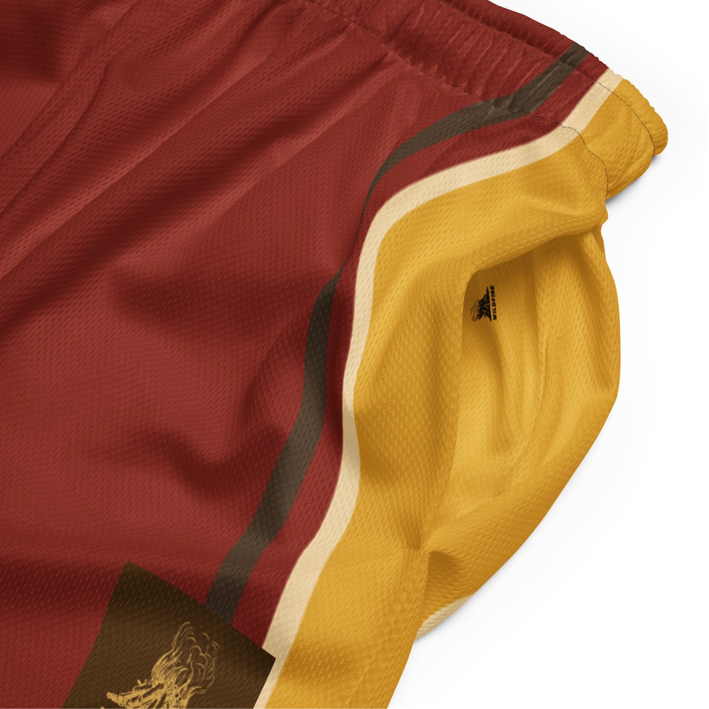 Wildfire Cigars mesh shorts in red gold brown and white