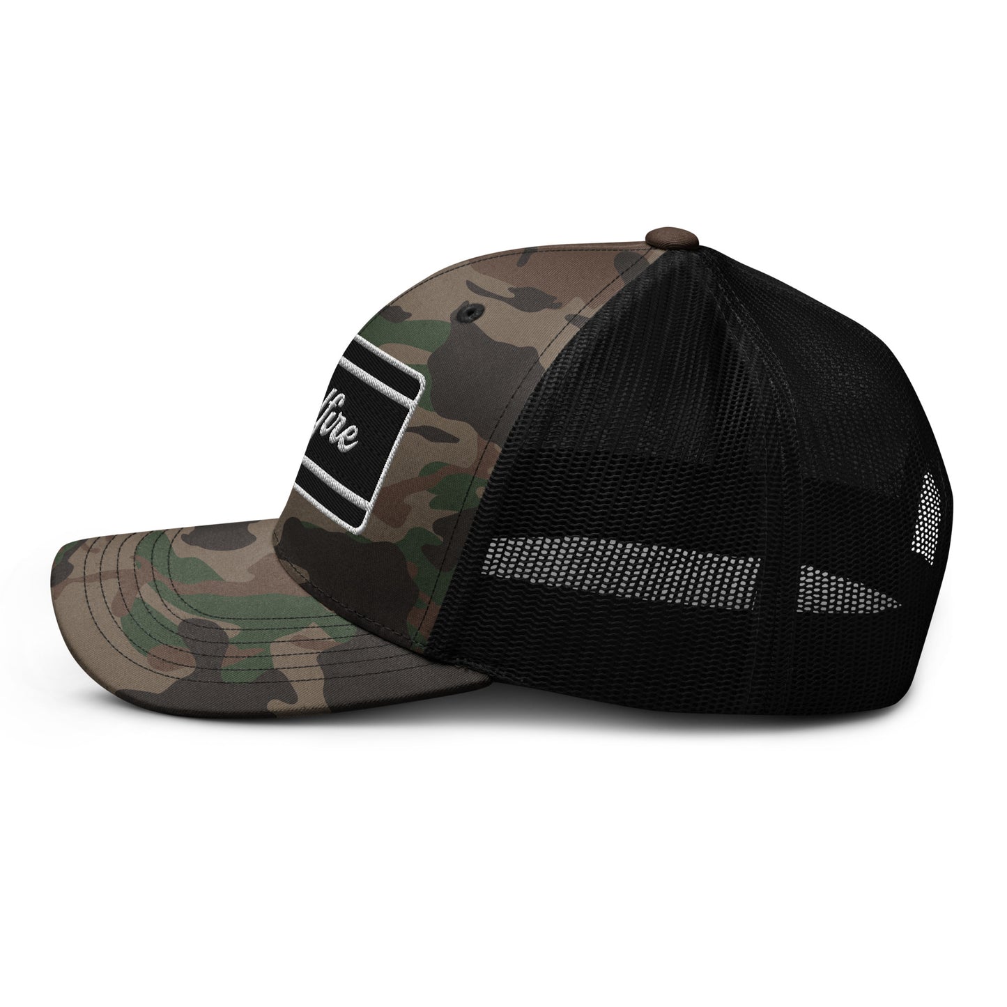 Wildfire Cigars Camouflage trucker hat facing left