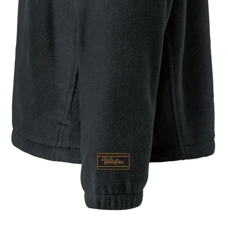 Wildfire Cigars embroidered Columbia fleece zoomed in on sleeve