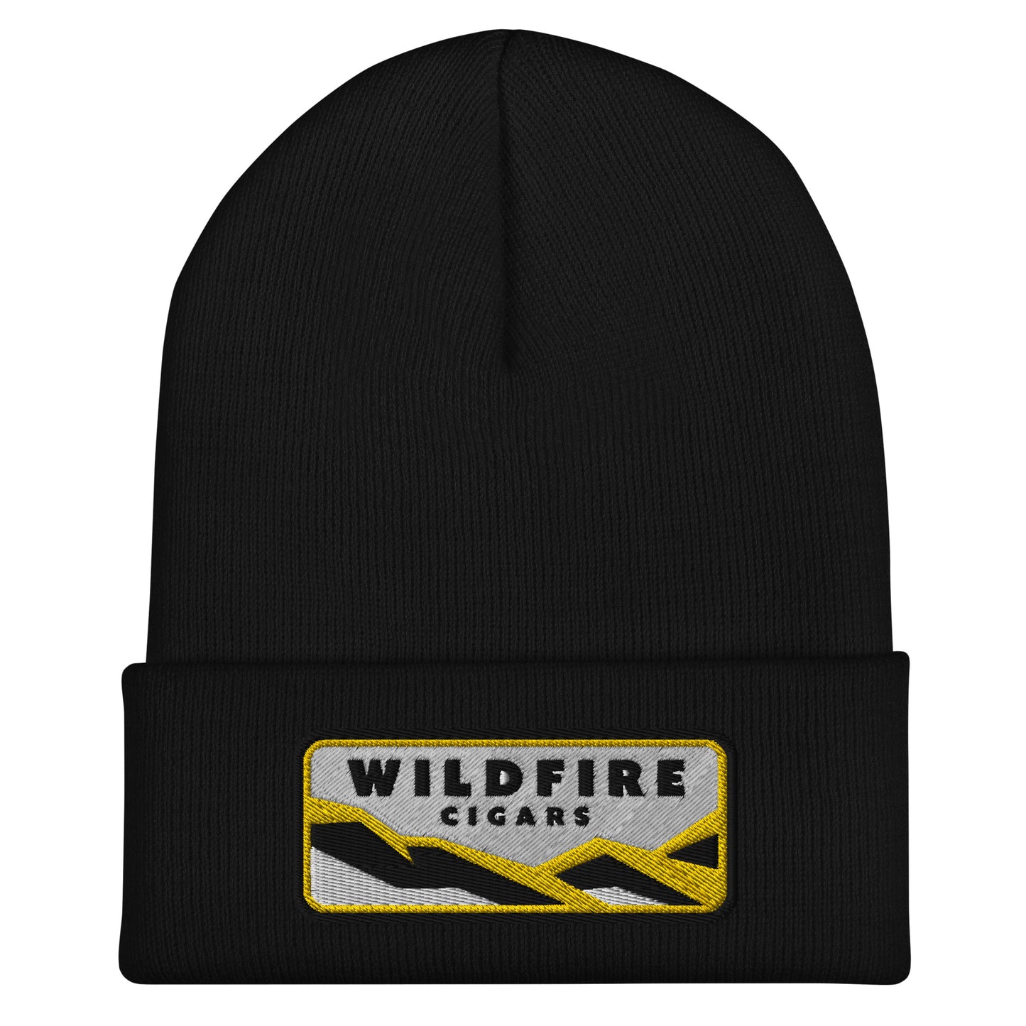 Wildfire Cigars embroidered cuffed beanie in black from the front