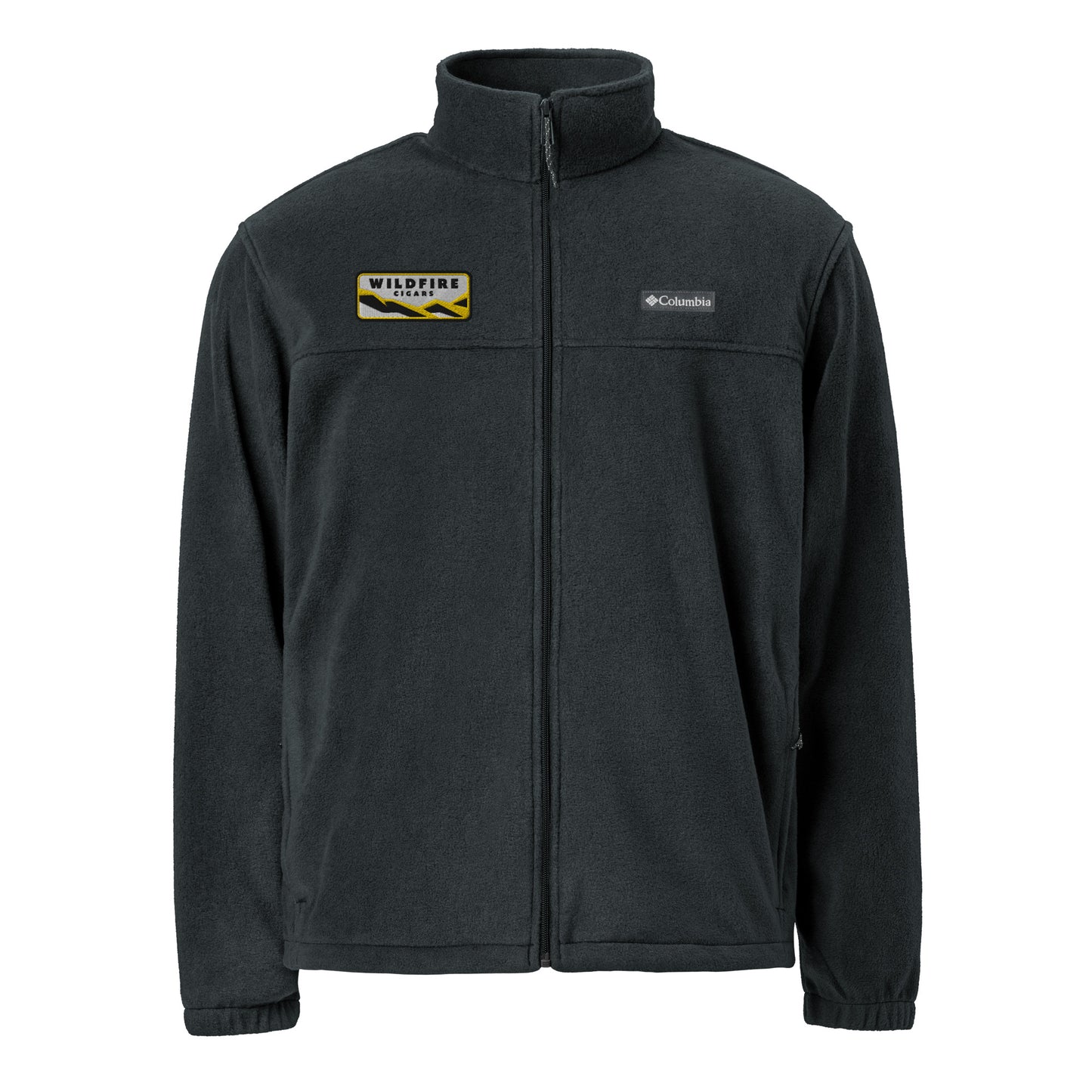 Wildfire Cigars embroidered Columbia fleece jacket in black facing the front