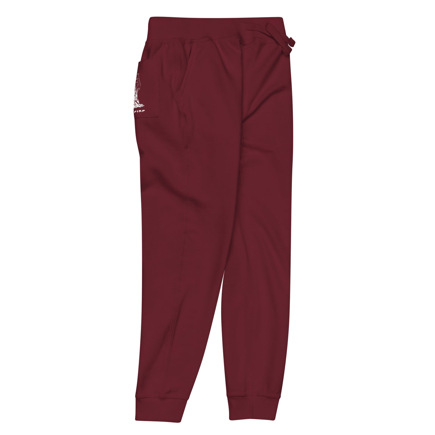 Wildfire Cigars maroon fleece logo pocket sweatpants right view