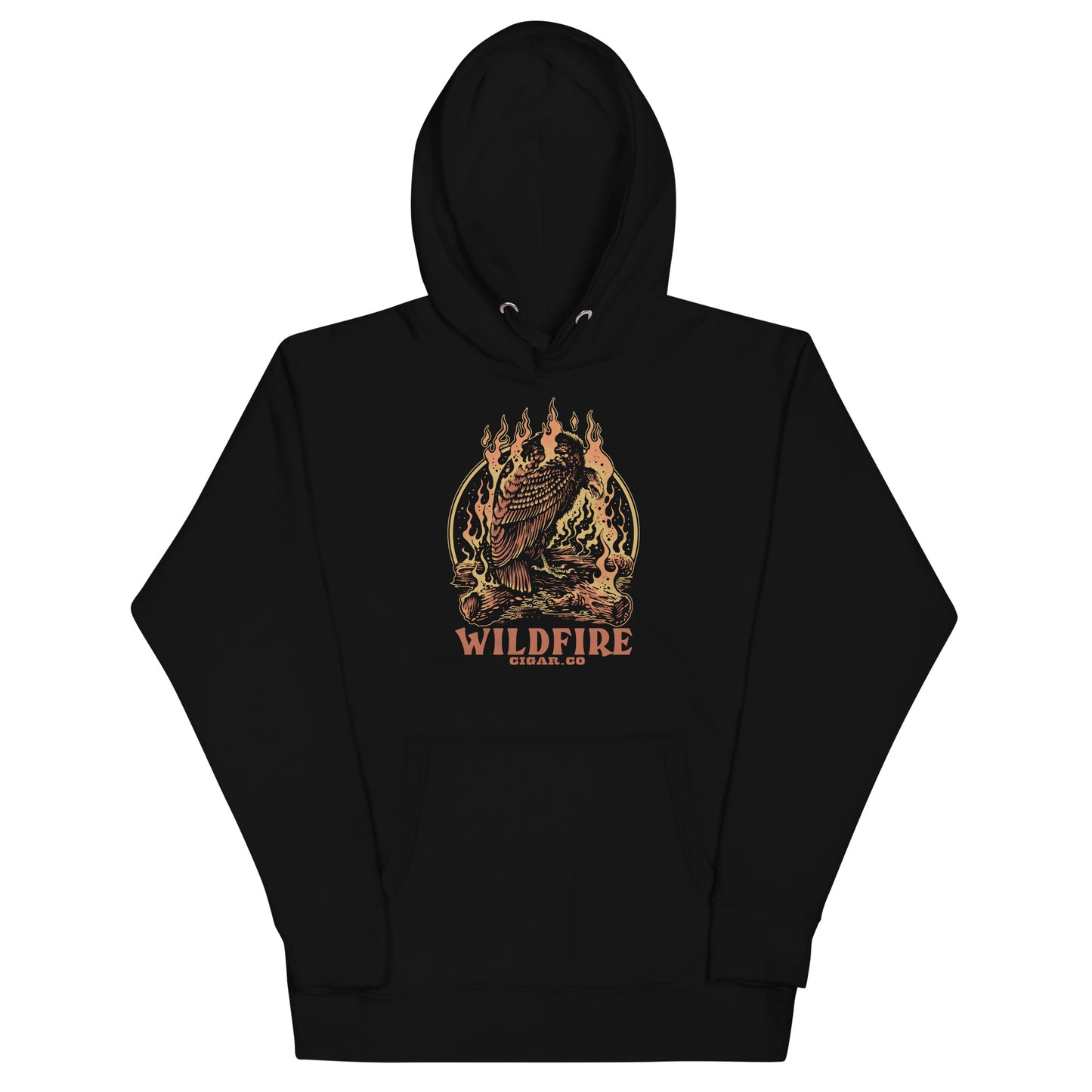 Wildfire Cigars Vulture hoodie on black premium cigar hoodie
