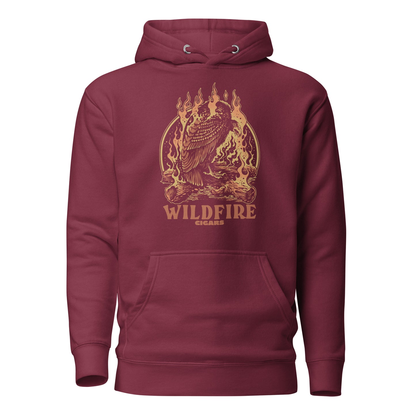 Wildfire Cigars Vulture maroon hoodie front view