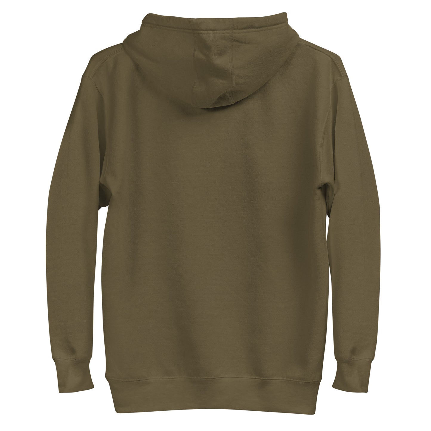 Wildfire Cigars embroidered left chest military green premium hoodie facing the back