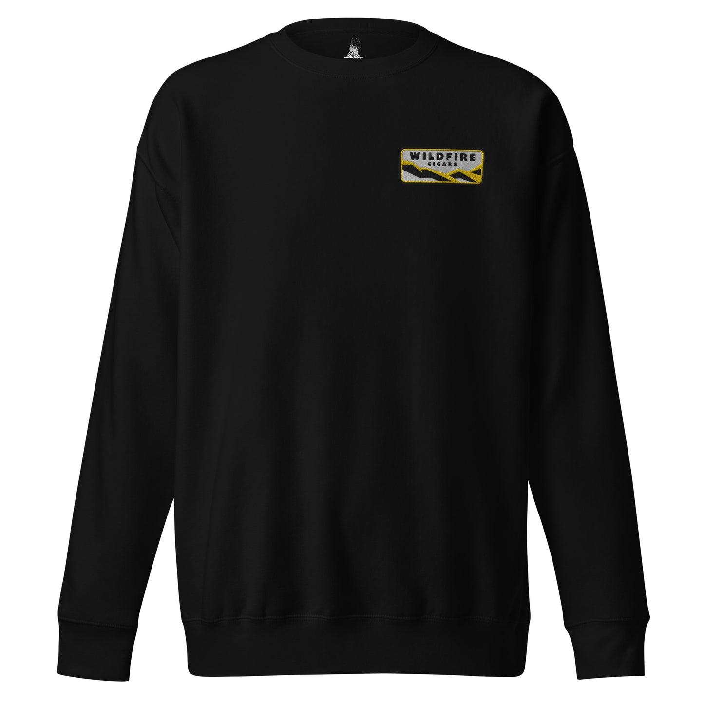 Wildfire Cigars embroidered left chest on black premium sweatshirt facing the front