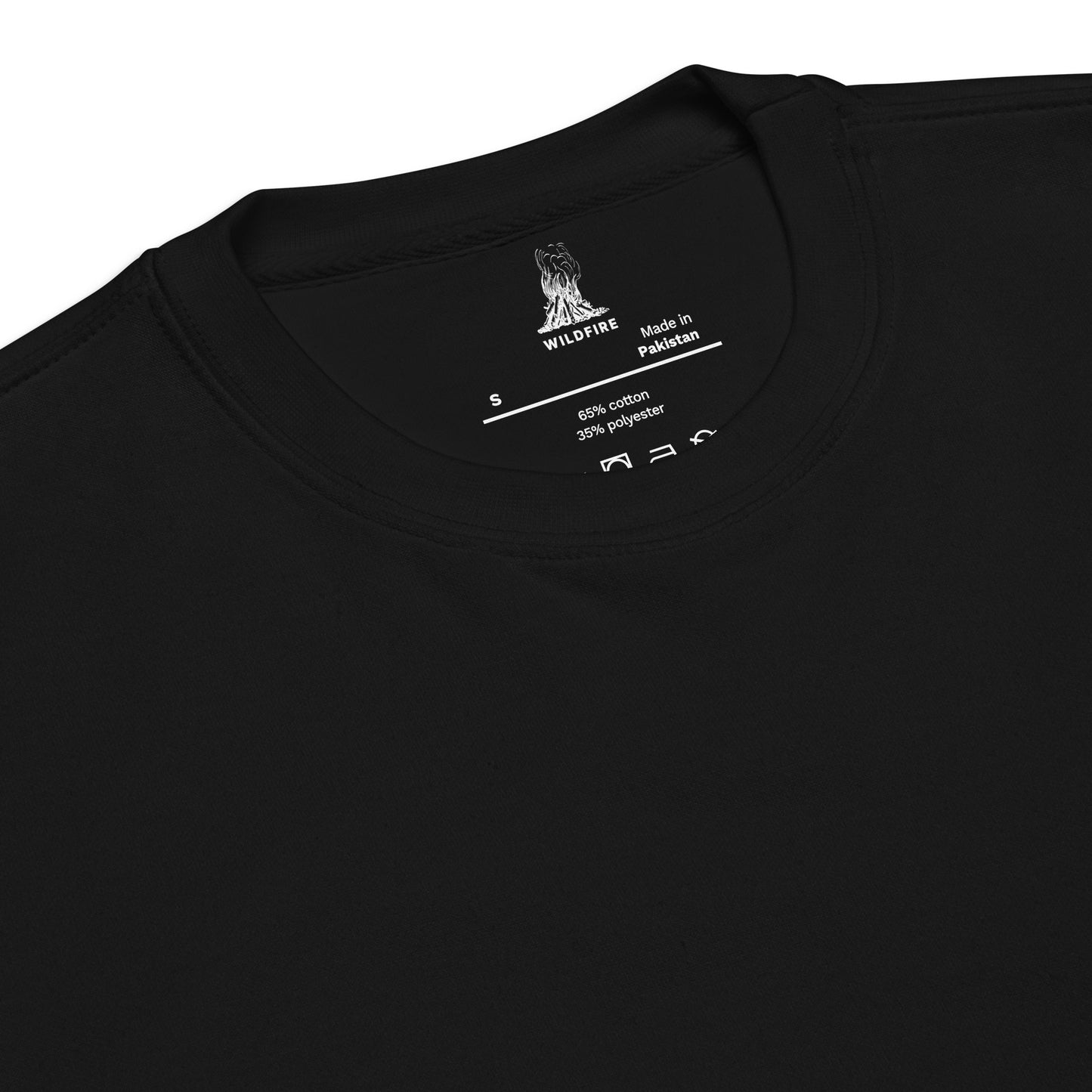 Wildfire Cigars embroidered left chest on black premium sweatshirt inside label details