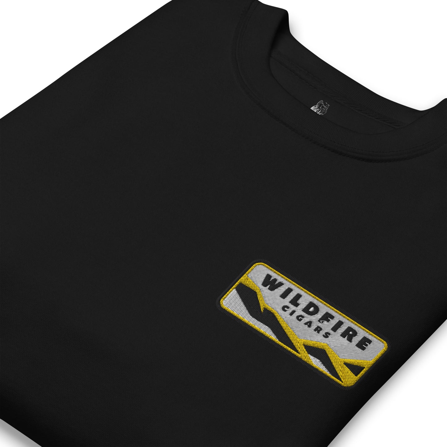 Wildfire Cigars embroidered left chest on black premium sweatshirt folded