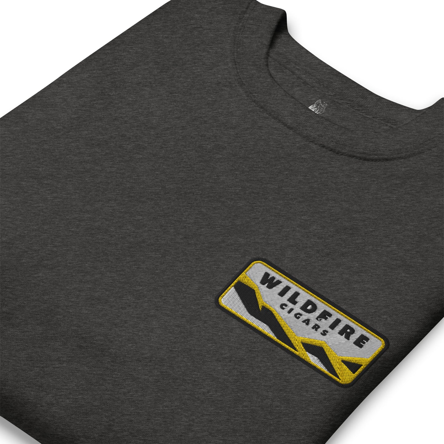 Wildfire Cigars embroidered left chest on charcoal premium sweatshirt folded