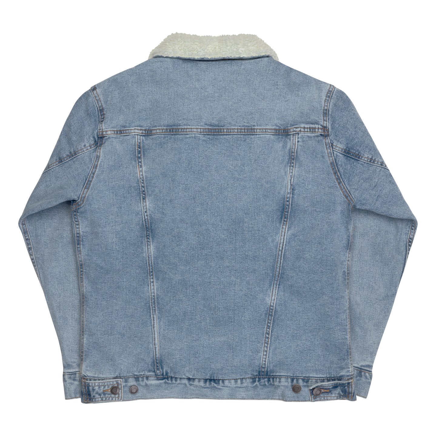 Wildfire Cigars embroidered denim sherpa jacket facing the back