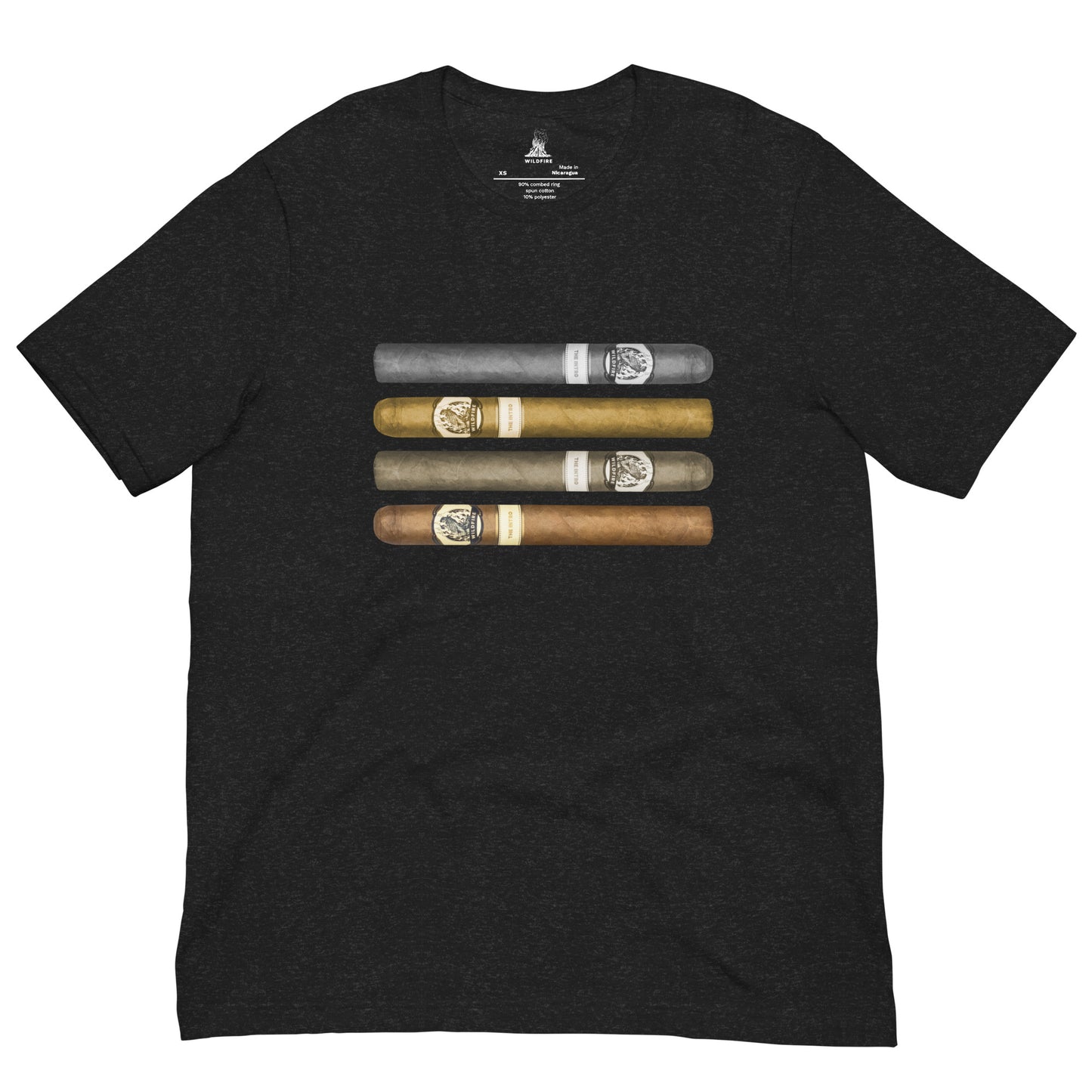 Wildfire Cigars limited edition cigar stripe t-shirt in black facing the front