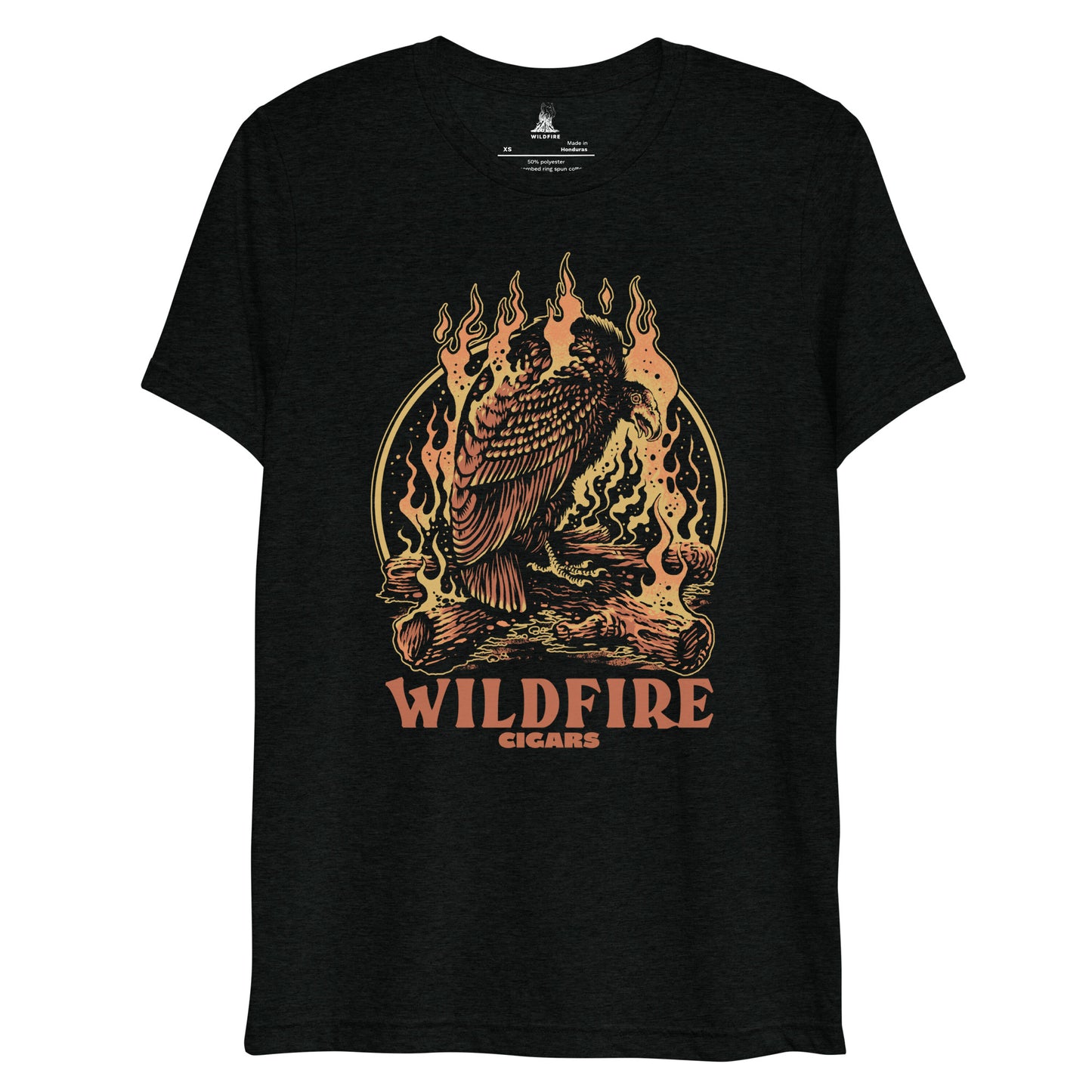 Wildfire Cigars original Vulture launch cigar t-shirt in black tri-blend