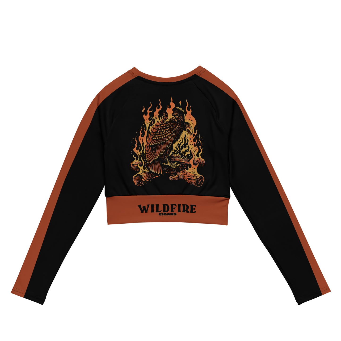 Wildfire Cigars Vulture on campfire activewear long sleeve crop-top
