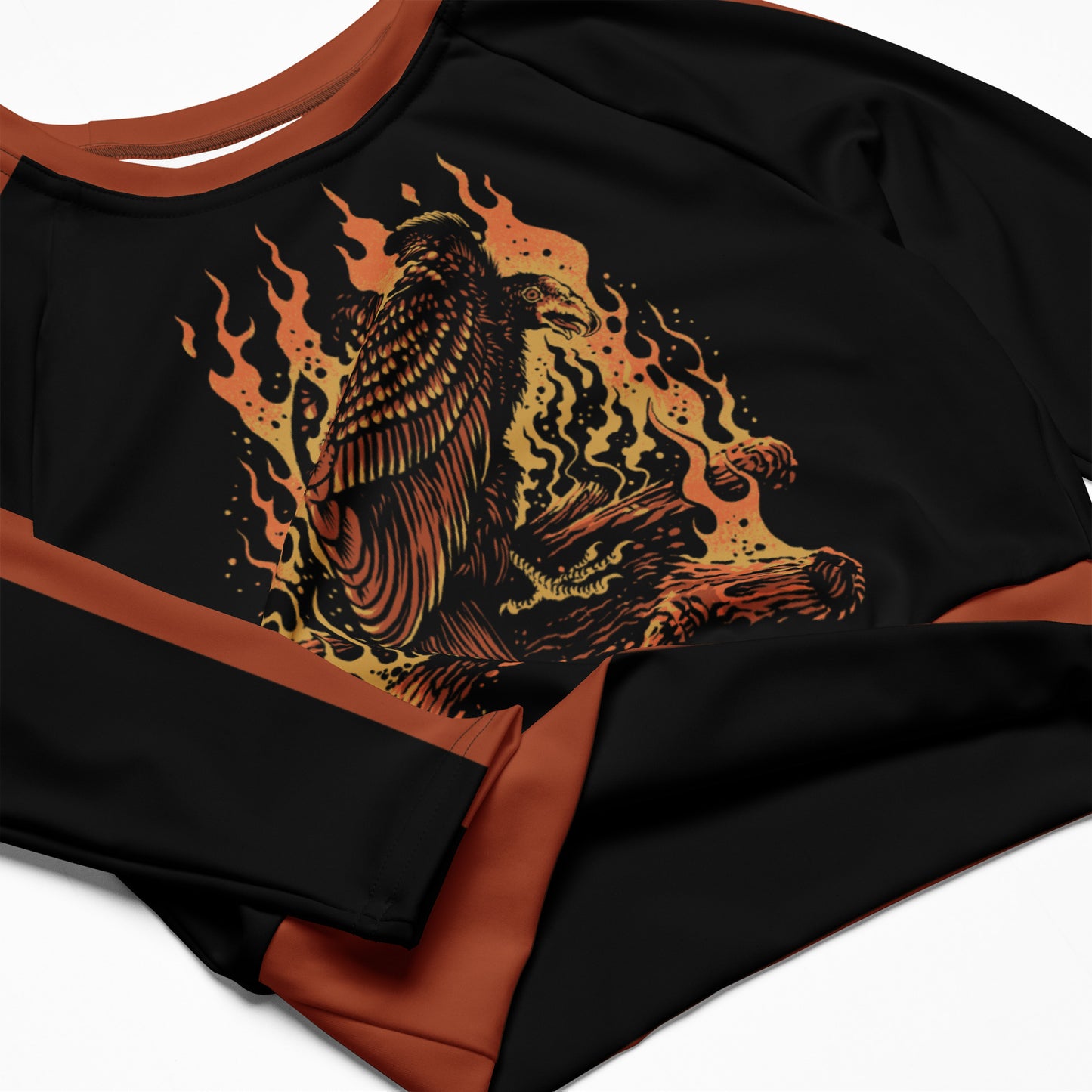 Wildfire Cigars Vulture on campfire activewear long sleeve crop-top