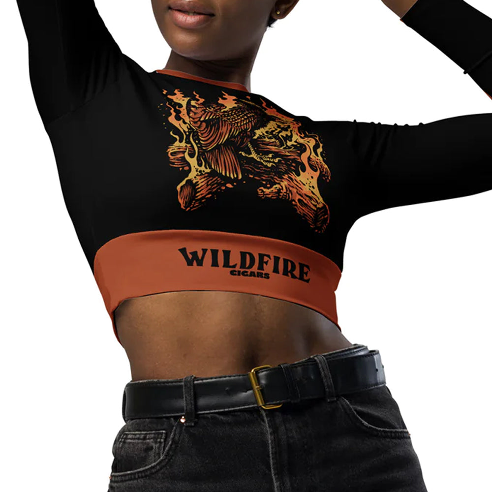 Wildfire Cigars Vulture on campfire activewear long sleeve crop-top