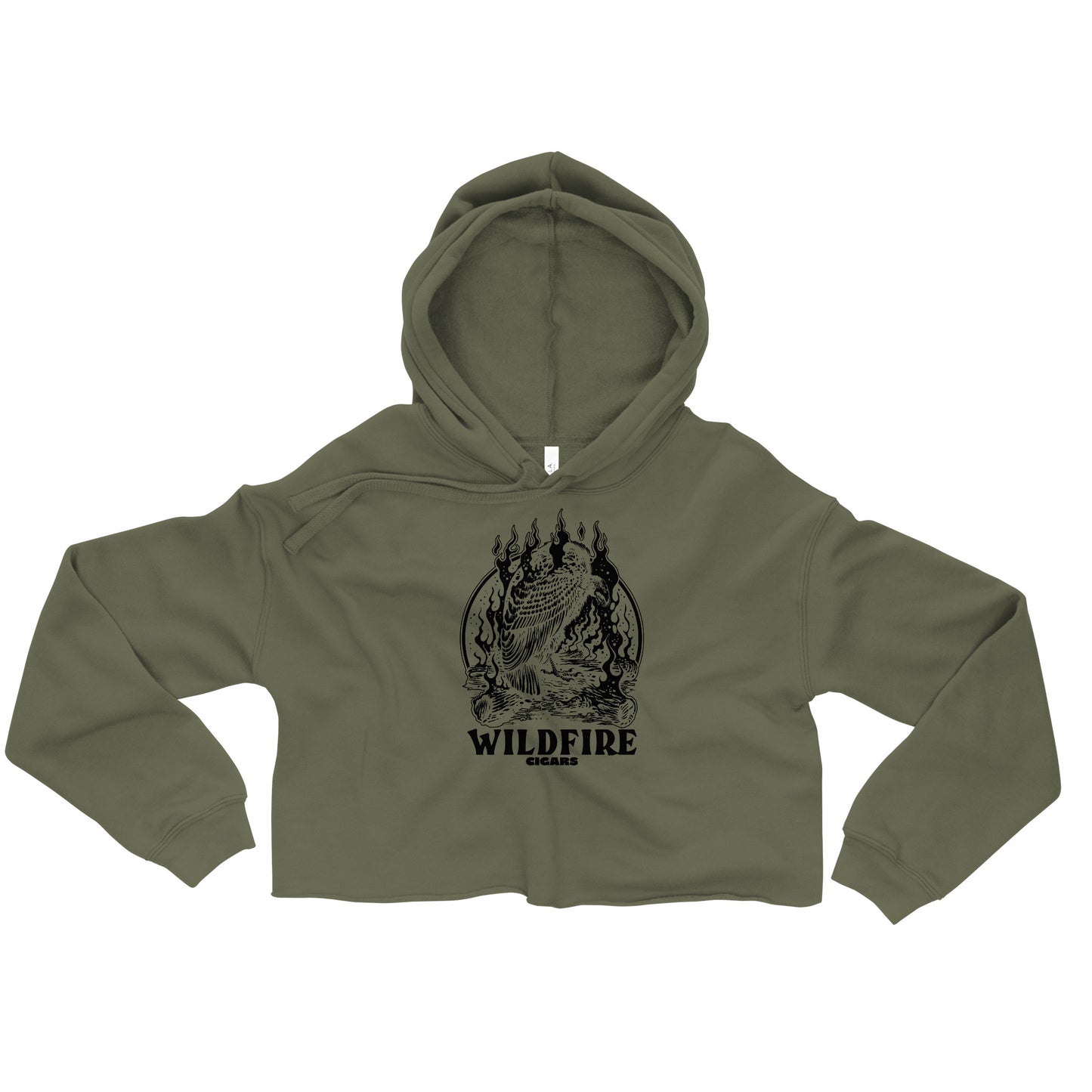 Wildfire Cigars Vulture cropped military green hoodie facing the front
