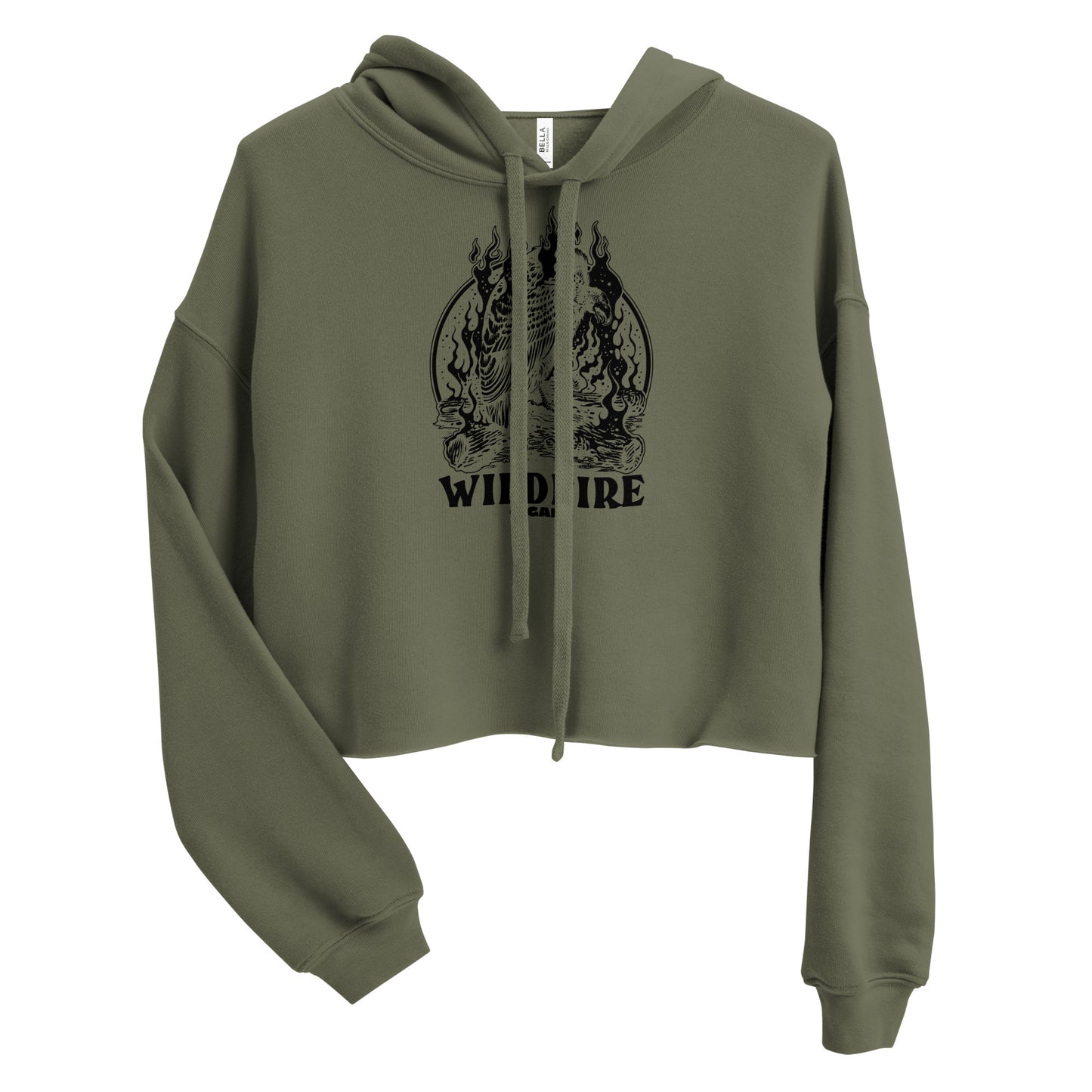 Wildfire Cigars Vulture cropped military green hoodie facing the front