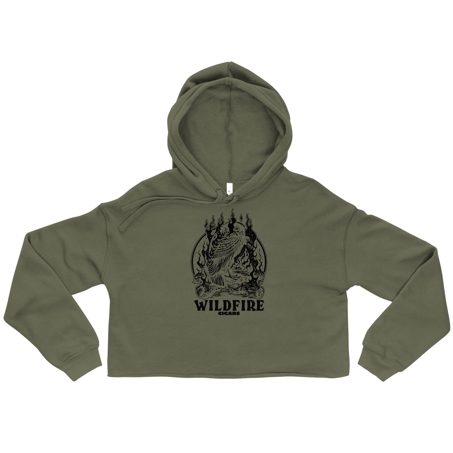 Wildfire Cigars Vulture cropped military green hoodie facing the front
