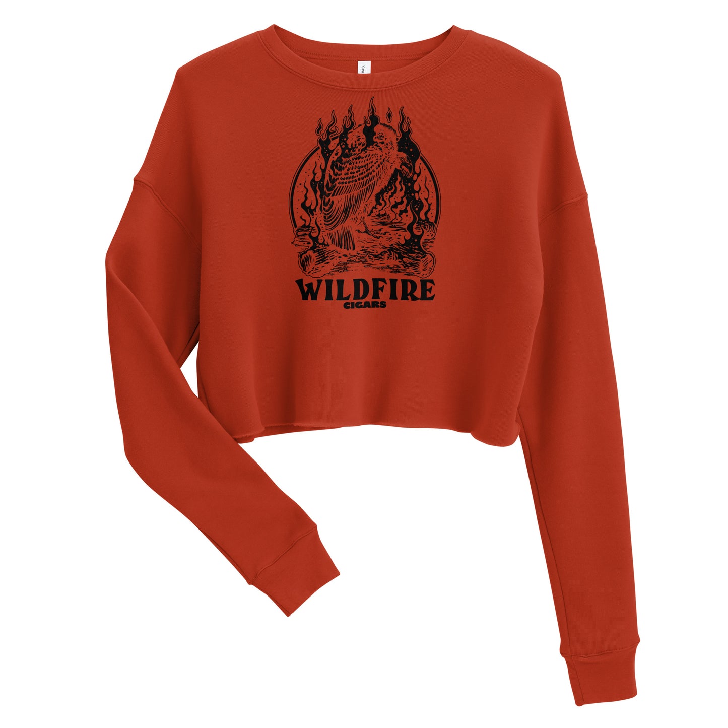 Wildfire Cigars red and black Vulture cropped sweatshirt facing the front