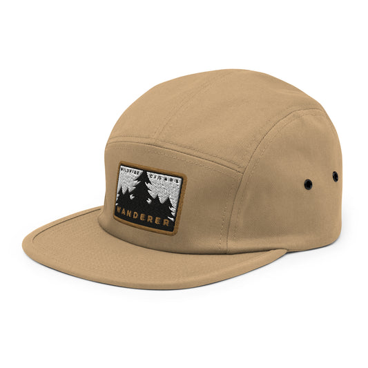 Wildfire Cigars Wanderer embroidered 5 panel khaki hat front left view