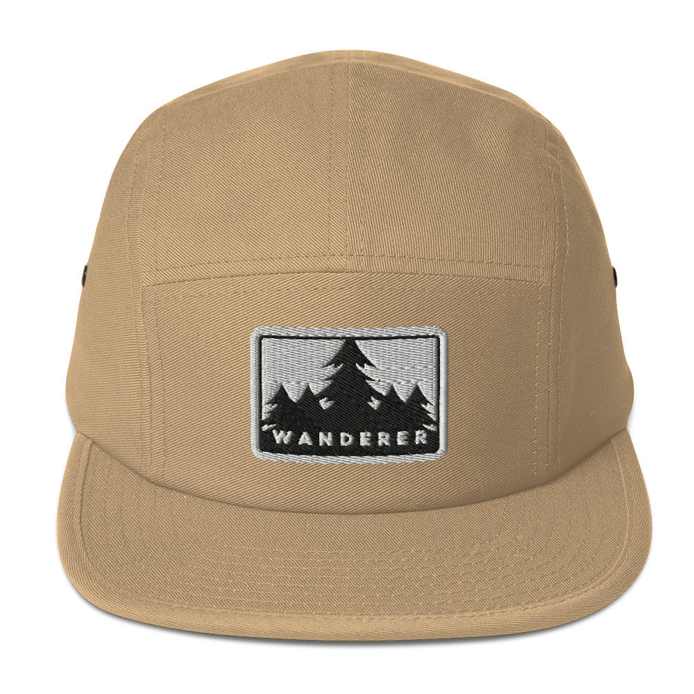 Wildfire Cigars embroidered Wanderer 5 panel cap in khaki facing the front