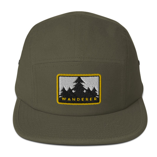 Wildfire Cigars embroidered Wanderer 5 panel cap in olive facing the front