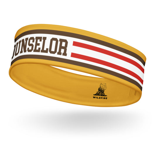 Wildfire Cigars Camp Counselor headband in gold facing the front left
