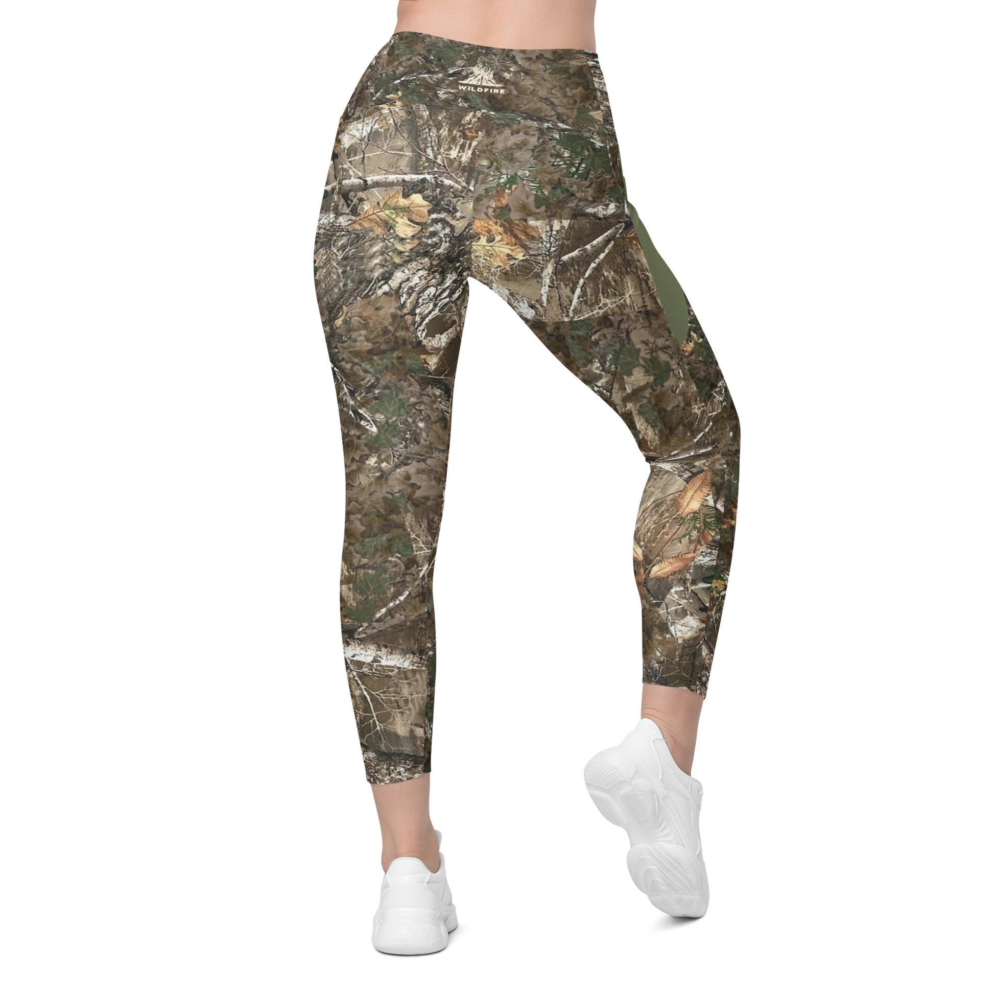Wildfire Cigars Camouflage and military green activewear leggings facing the back