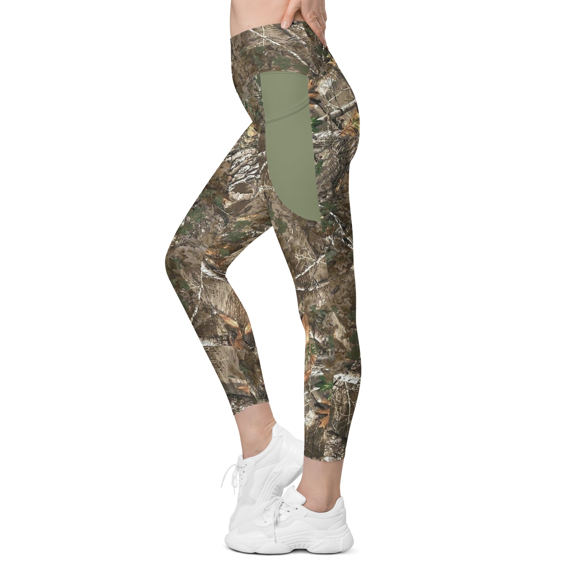 Wildfire Cigars Camouflage and military green activewear leggings facing the left
