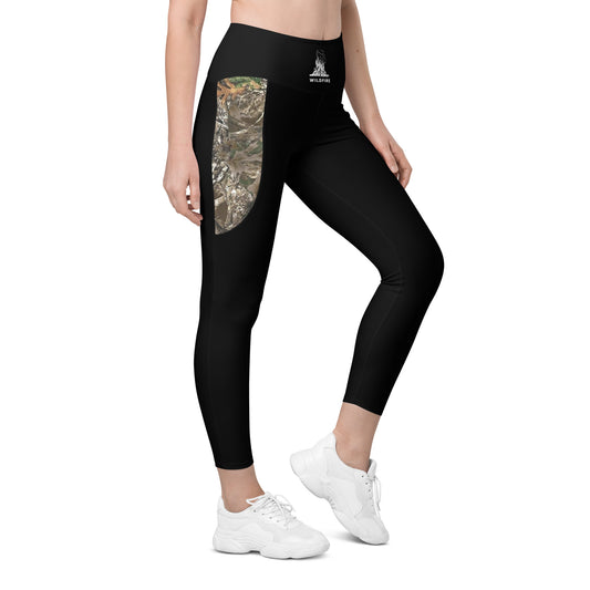Wildfire Cigars black and camouflage activewear leggings facing the front right